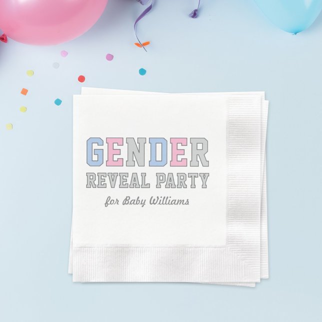 Modern Pink and Blue Gender Reveal Party Napkin (Creator Uploaded)