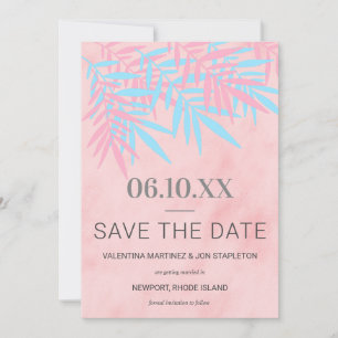 Modern Pink and Blue Palm Tree Trendy Save The Date