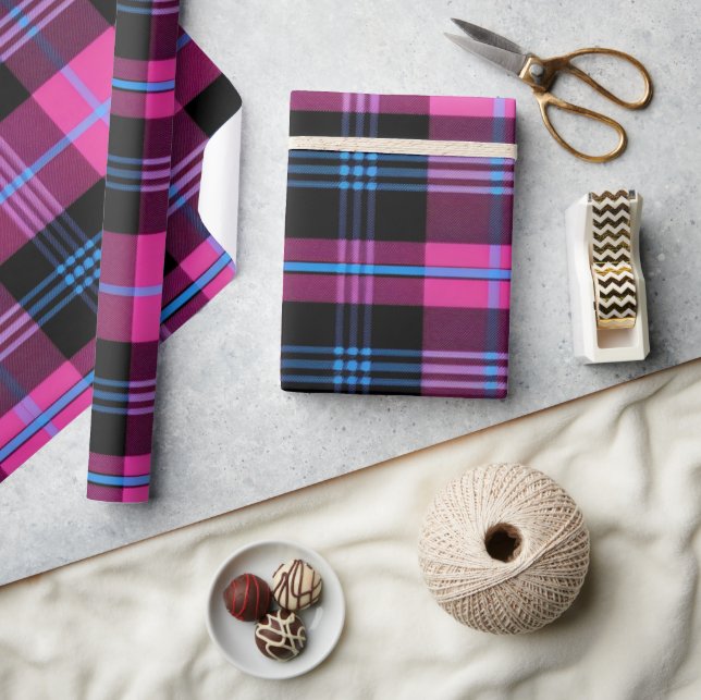 Modern Pink And Blue Plaid Wrapping Paper (Crafts)