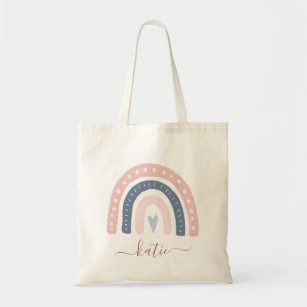 Modern Pink and Blue Rainbow Boho Your Name Tote Bag