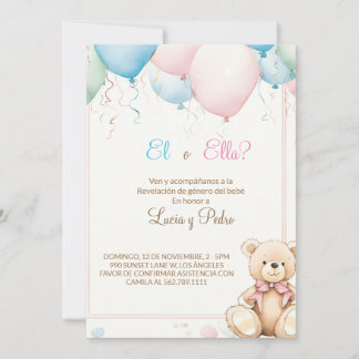 Modern Pink and Blue Spanish Gender Reveal Invitation