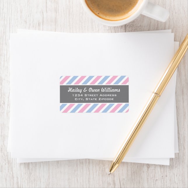 Modern Pink and Blue Stripes Return Address Label (Insitu)