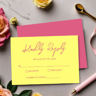 Modern Pink and Butter Yellow Wedding RSVP Card