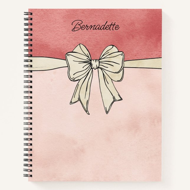 Modern Pink and Cream Bow Bridesmaids Notebook (Front)