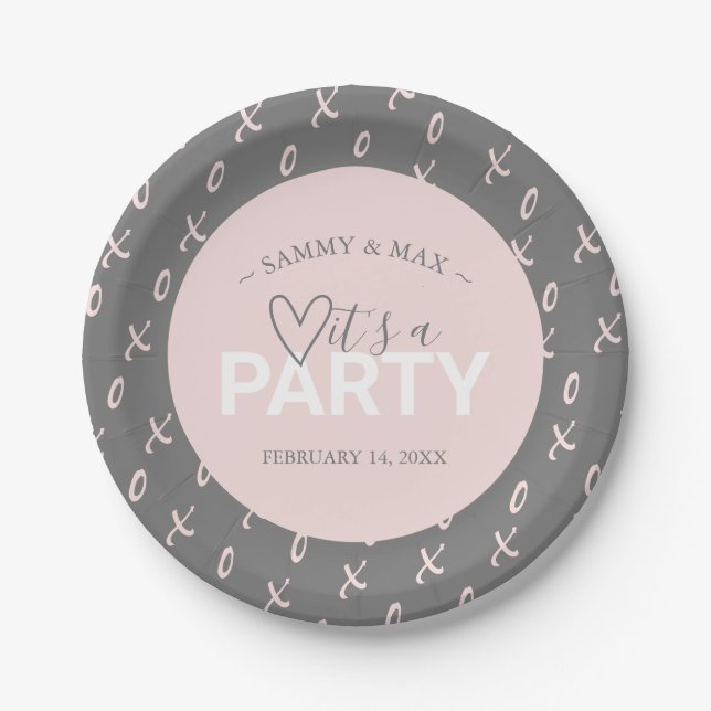 Modern Pink and Gay Valentine's Party Paper Plate (Front)
