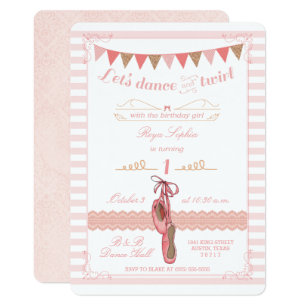 Modern Pink and Gold Ballerina Birthday Invitation