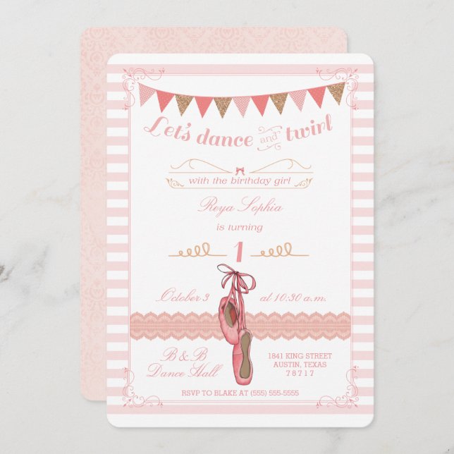 Modern Pink and Gold Ballerina Birthday Invitation (Front/Back)