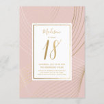 Modern Pink and Gold Eighteenth, 18th, Birthday Invitation<br><div class="desc">This modern and pretty girl's 18th birthday invitation features gold (simulated foil) and white lines over a pink background. The number "18" is written in a modern script font and matches the gold lines in the background. Customise this trendy invite with the birthday girl's name and party info.</div>