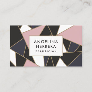 Modern pink and gold geometric colour block mosaic business card
