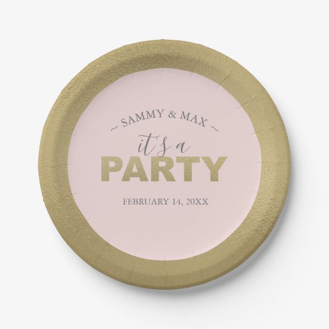 Modern Pink and Gold Girly Party Paper Plate (Front)