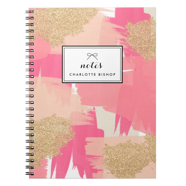 Modern Pink and Gold Glitter Abstract Pattern Notebook (Front)