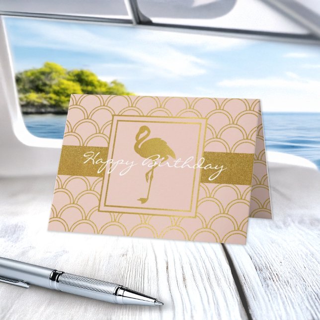 Modern Pink and Gold Glitter Flamingo Birthday Card (Creator Uploaded)
