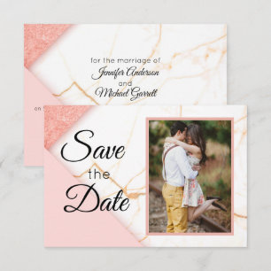 Modern Pink and Gold Glitter Marble Save The Date