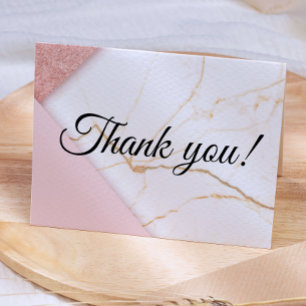 Modern Pink and Gold Glitter Marble Thank You Card