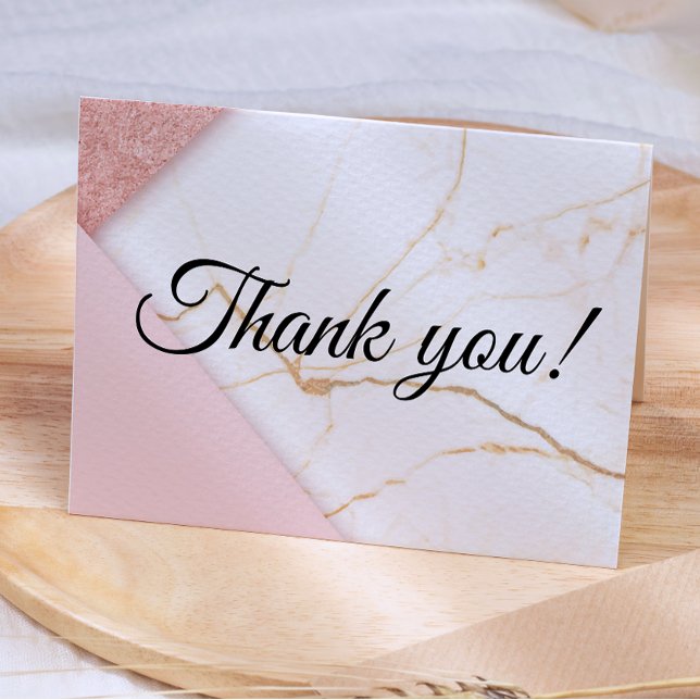 Modern Pink and Gold Glitter Marble Thank You Card (Creator Uploaded)