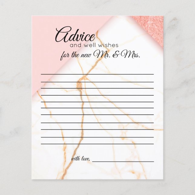 Modern Pink and Gold Marble Advice Card (Front)
