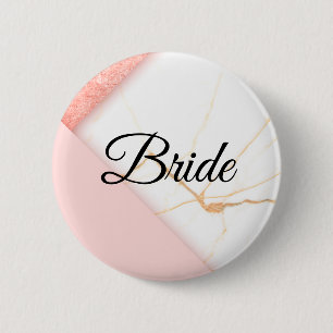 Modern Pink and Gold Marble Bride 6 Cm Round Badge