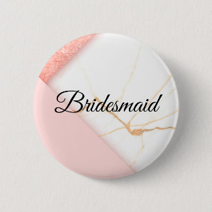 Modern Pink and Gold Marble Bridesmaid 6 Cm Round Badge