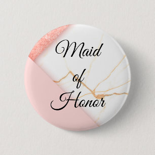 Modern Pink and Gold Marble Made of Honour 6 Cm Round Badge