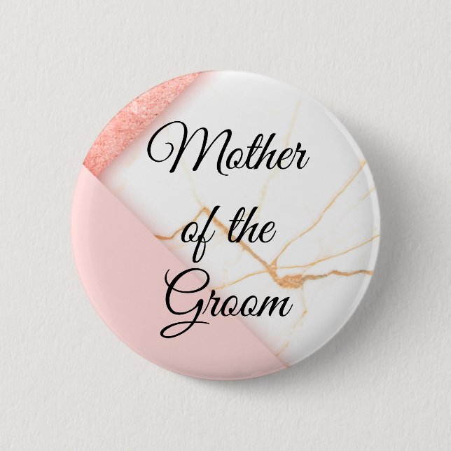 Modern Pink and Gold Marble Mother of the Groom 6 Cm Round Badge (Front)