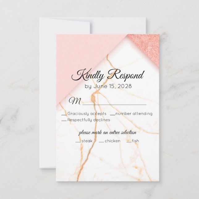 Modern Pink and Gold Marble RSVP Card (Front)