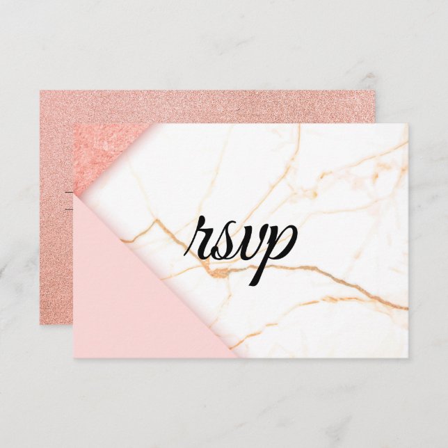 Modern Pink and Gold Marble RSVP Card (Front/Back)