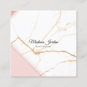Modern Pink and Gold Marble Square Business Card