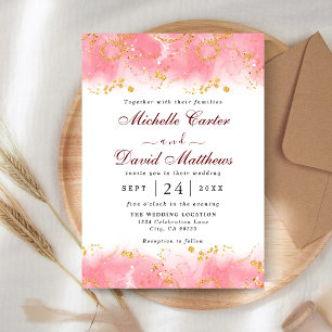 Modern Pink and Gold Marble Wedding Invitation