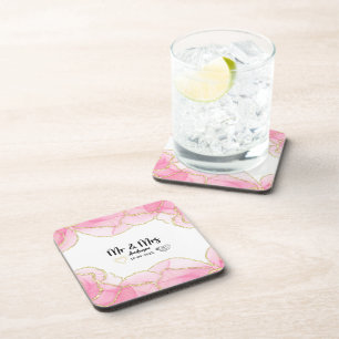 Modern Pink and Gold Mr and Mrs Coaster