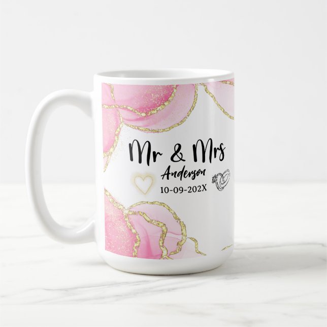 Modern Pink and Gold Mr and Mrs Coffee Mug (Left)