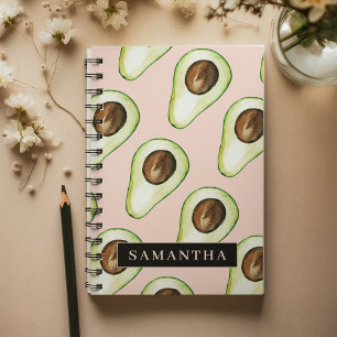 Modern  Pink And Green Avocado Pattern With Name Notebook