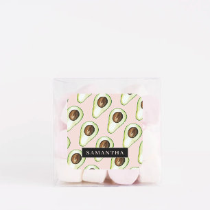 Modern  Pink And Green Avocado Pattern With Name Square Sticker