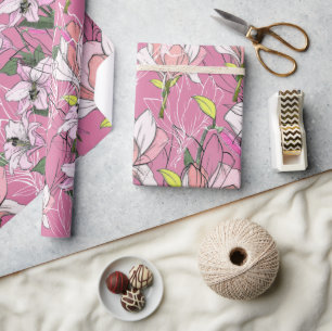 Modern Pink And Green Botanical Pattern Wrapping P Paper