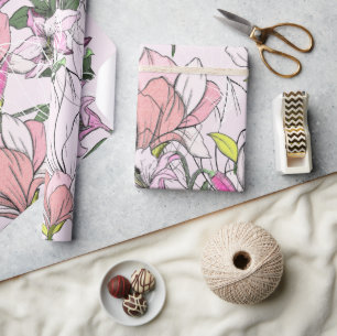 Modern Pink And Green Botanical Pattern Wrapping Paper