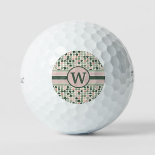 Modern Pink and Green Dot Pattern Monogram Golf Balls