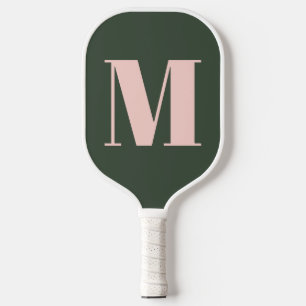 Modern Pink and Green Monogram Gift for Her Pickleball Paddle