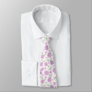 Modern pink and green watercolor flowers tie