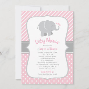 Modern Pink and Grey Elephant Girl Baby Shower Invitation
