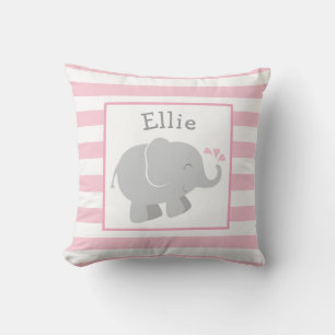 Modern Pink and Grey Elephant Monogram Cushion