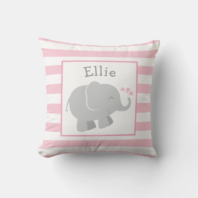 Modern Pink and Grey Elephant Monogram Cushion (Front)