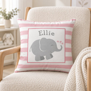 Modern Pink and Grey Elephant Monogram Cushion