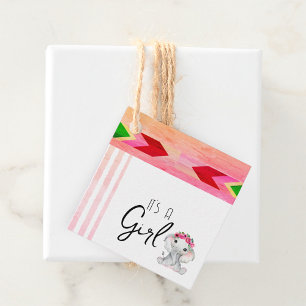 Modern Pink and Grey Elephant Monogram Custom Favour Tags