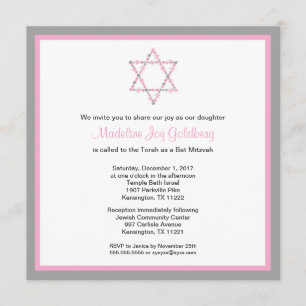 Modern Pink and Grey Floral Bat Mitzvah Invite