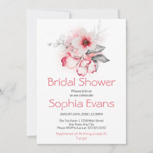 Modern Pink and Grey Floral White Bridal Shower Invitation