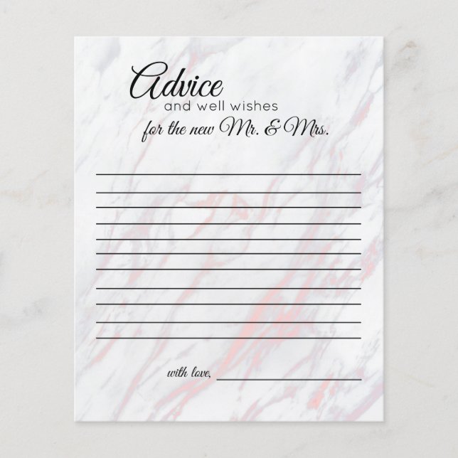 Modern Pink and Grey Marble Advice Card (Front)