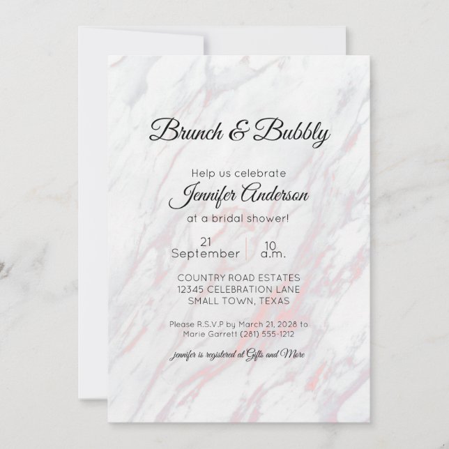 Modern Pink and Grey Marble Bridal Brunch (Front)