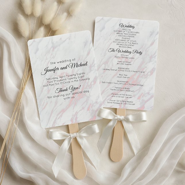 Modern Pink and Grey Marble Program Hand Fan (Creator Uploaded)