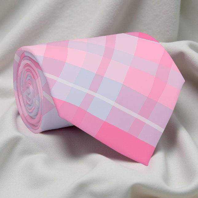 Modern Pink and Grey Plaid Tartan Pattern Tie (Creator Uploaded)
