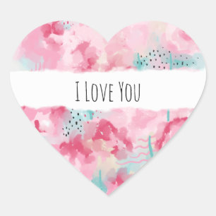 Modern Pink and Mint Watercolor Roses Heart Sticker