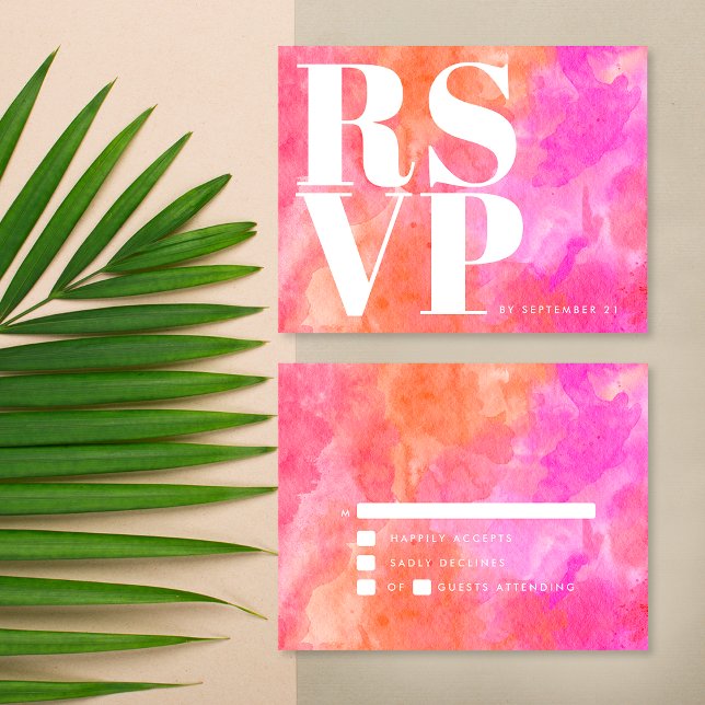 Modern Pink and Orange Bold Minimalist Wedding RSVP Card (Front / Back)